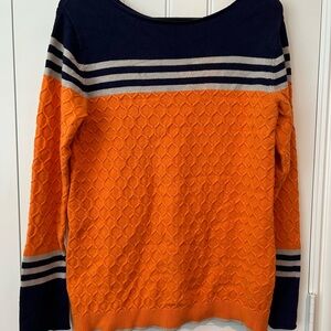 Orange and Navy Striped Women's Long Sleeve Sweater